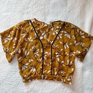 Sienna Sky Golden Floral Blouse with Black Accents